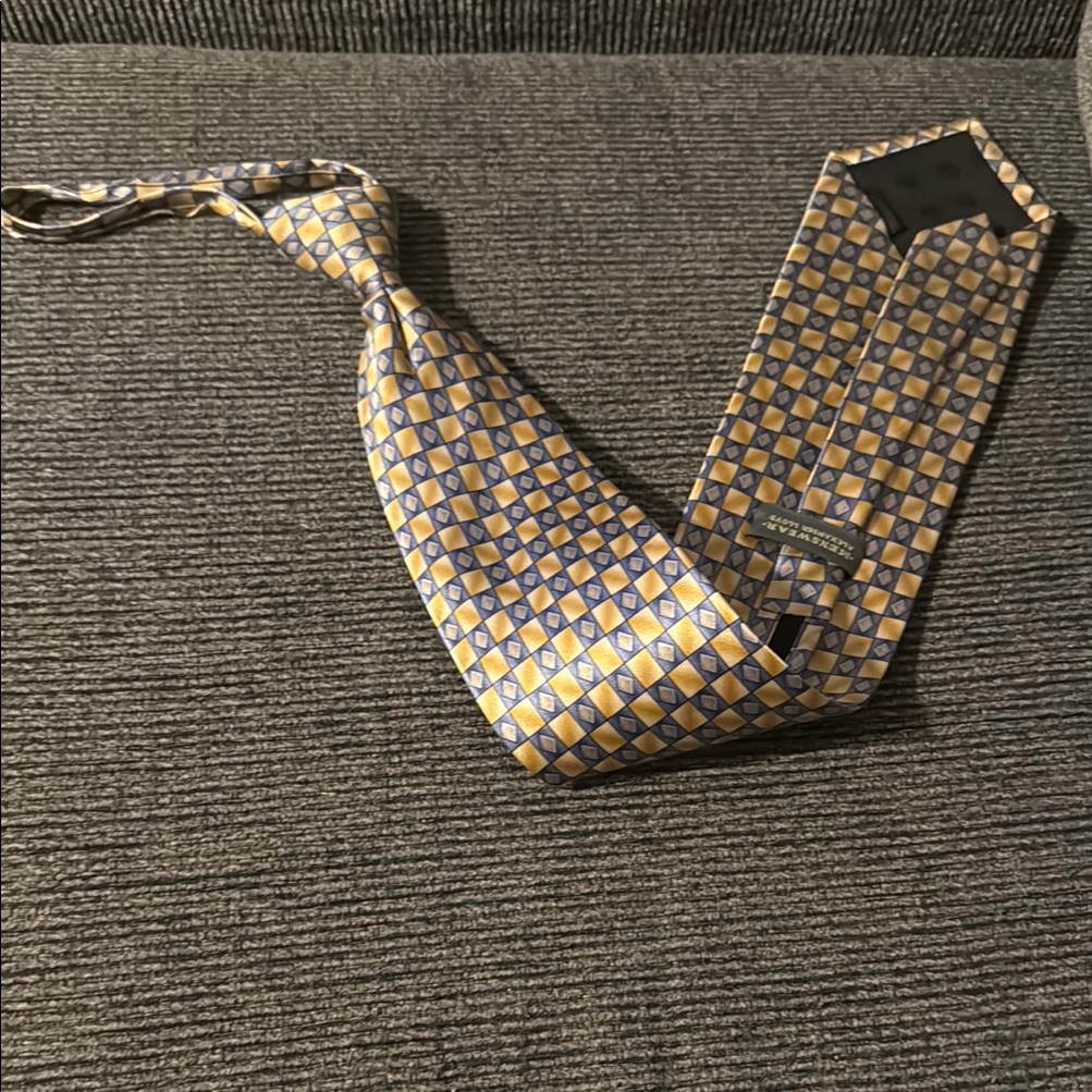 Yellow And Blue Geometric Silk Tie